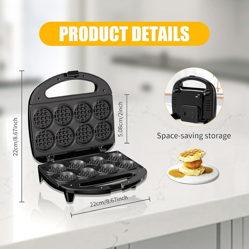 OSTBA - Mini waflera para hacer 8 mini waffles, pequeña plancha para gofres