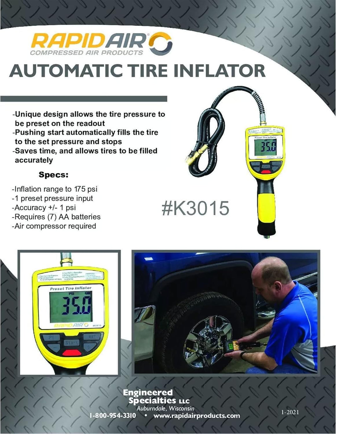 Rapidair Inflador de Neumáticos Automático de 175 PSI Rapid Air K30...