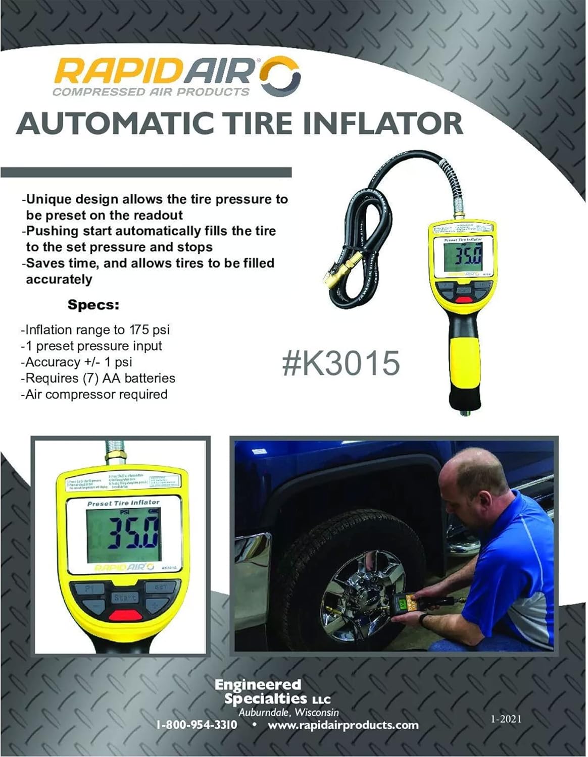 Rapidair Inflador de Neumáticos Automático de 175 PSI Rapid Air K30...