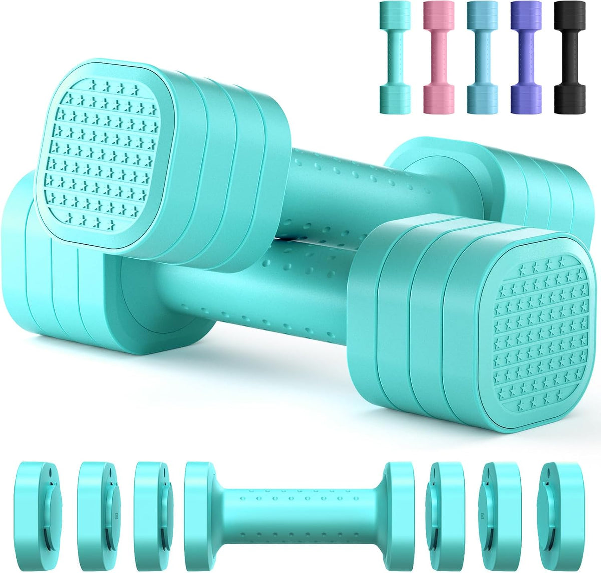 Juego de Pesas Ajustables Zempox, Juego 4 en 1 de Mancuernas Libres para Mujeres, Pesas de Mano para Mujeres en Casa, Cada Una 2lb 3lb 4lb 5lb con Mango de Goma TPU Suave para Gimnasio en Casa y Equipamiento de Fitness Acuático