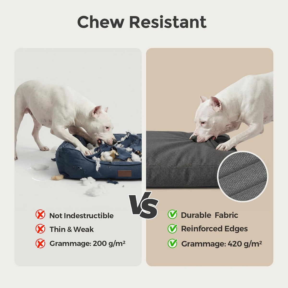 Cama duradera de lona para perros extra grandes, de 42 pulgadas, para exteriores, de espuma triturada, para patio, con funda extraíble impermeable, lavable a máquina, gris oscuro
