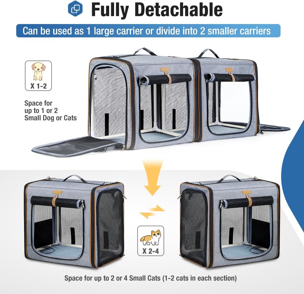 Lekereise - Transportador grande para gatos de lados suaves para 2 gatos con caja de arena, transportador de viaje doble 2 en 1 para viajes en movimiento y viajes largos por carretera