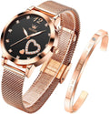 OLEVS Relojes para Mujeres y Juego de Pulseras Slim Casual Vestir Reloj de Muñeca para Dama Rosado Oro