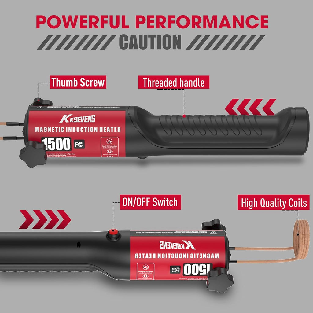 Calentador de inducción 1500W 110V Eliminación de pernos Herramienta de calentamiento por inducción magnética manual con 12 bobinas para quitar tornillos oxidados, Rojo