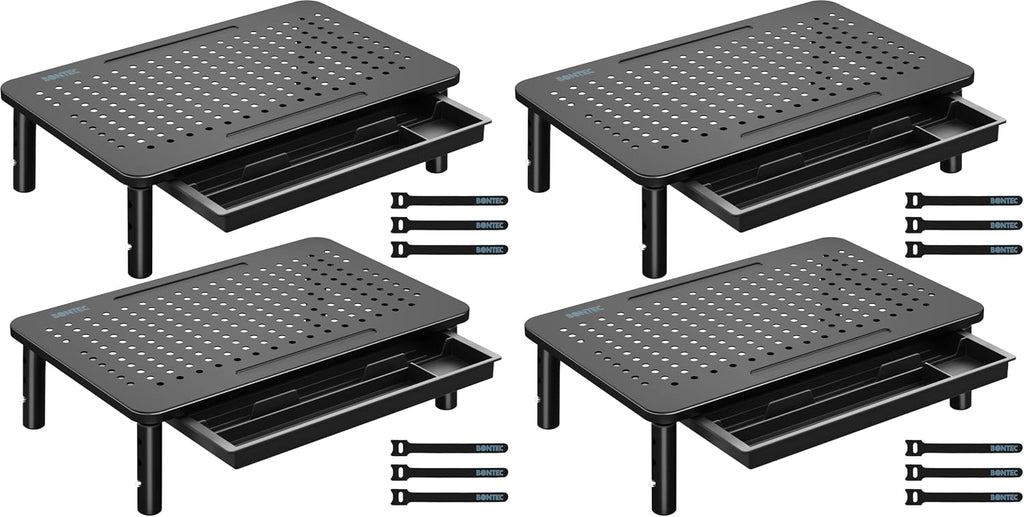 BONTEC Paquete de 4 soportes elevadores ajustables para monitor con cajón, soporta 44 libras