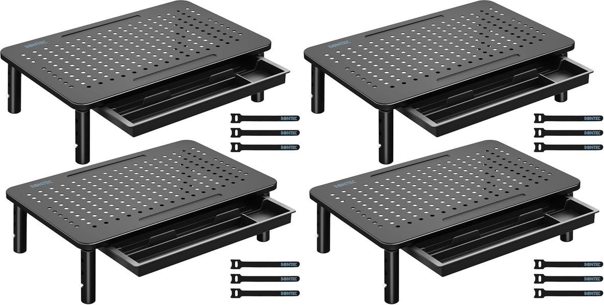 BONTEC Paquete de 4 soportes elevadores ajustables para monitor con cajón, soporta 44 libras