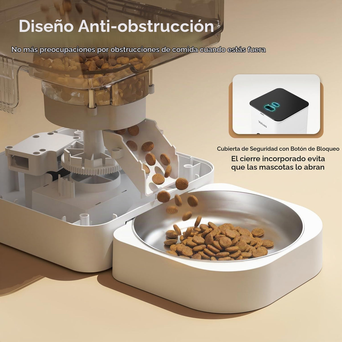 VOLUAS - Comedero automático para gatos, dispensador de alimentos secos con temporizador de 4 litros para gatos y perros