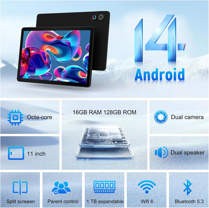 Glesso - Tablet Android de 10.95 pulgadas, 16 GB de RAM, 128 GB de...