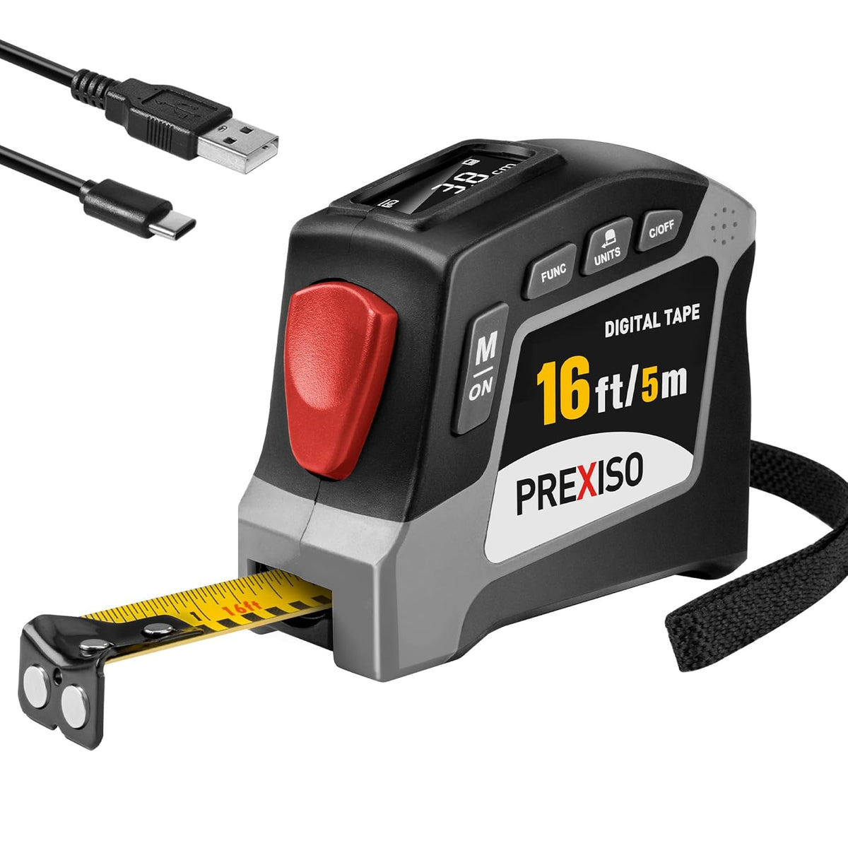 PREXISO - Cinta métrica digital 2 en 1, cinta métrica digital de 16 pies con bloqueo automático