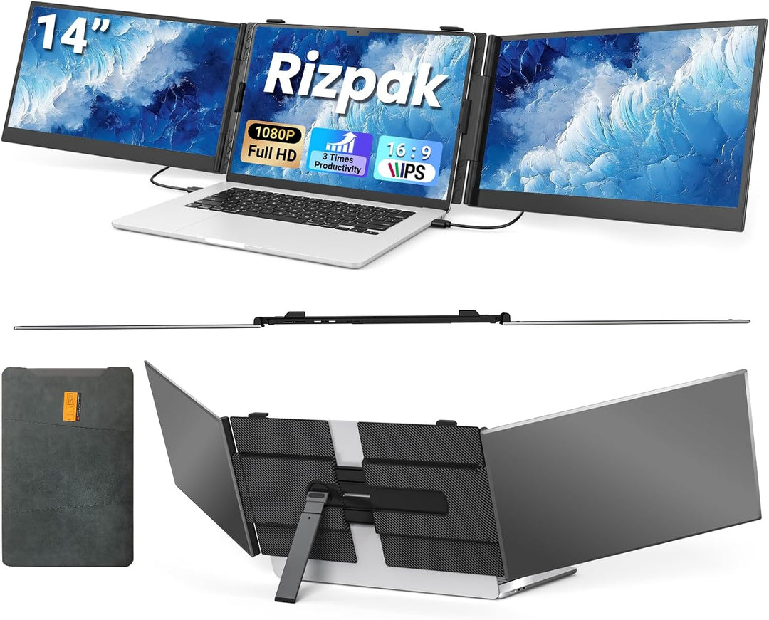 Rizpak Extensor de pantalla triple para portátil de 14 pulgadas, mo...