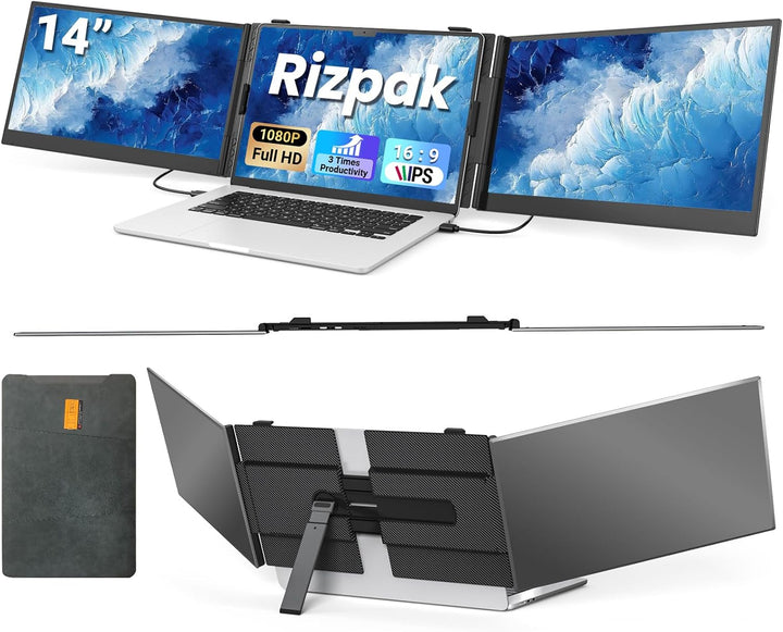 Rizpak Extensor de pantalla triple para portátil de 14 pulgadas, mo...