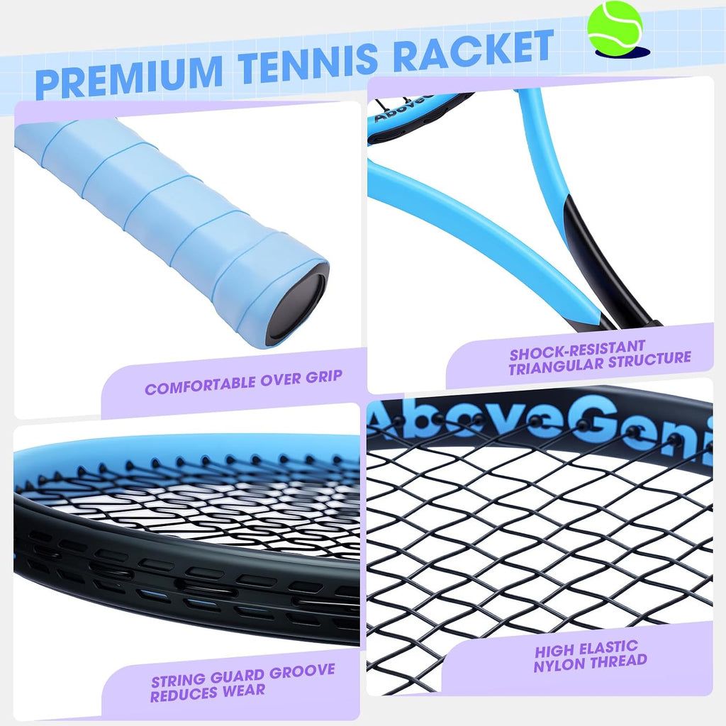Paquete de 2 raquetas de tenis neón para adultos, juego de raquetas de tenis de aluminio ligeras de 27 pulgadas con 3 pelotas y bolsa, acabado mate vibrante de alta visibilidad para