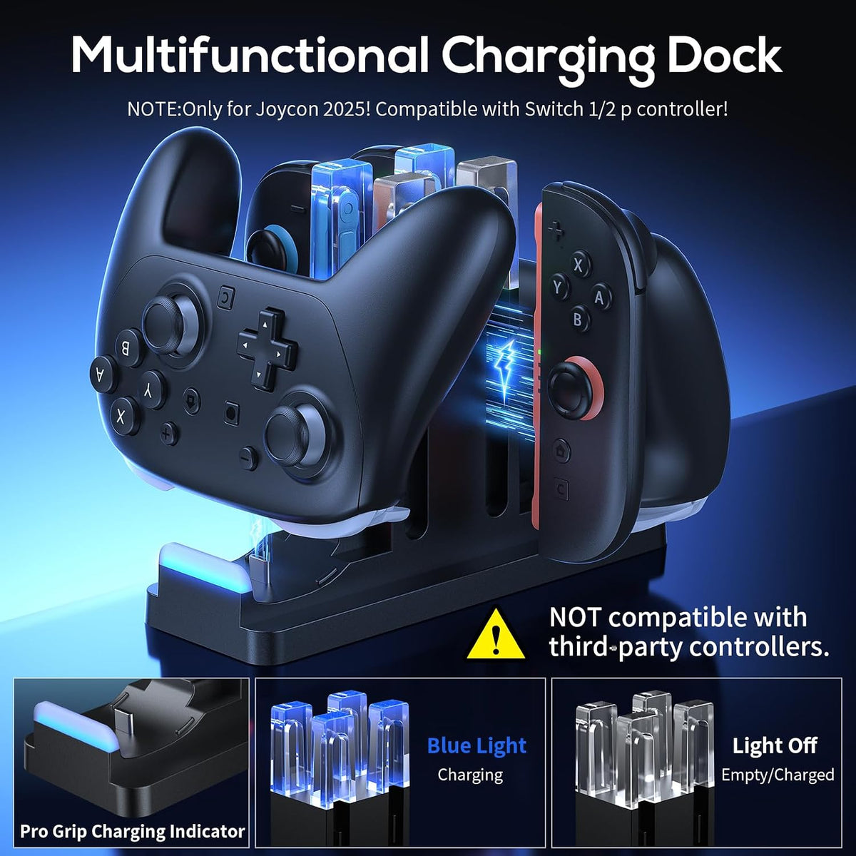 FASTSNAIL Base de carga compatible con el controlador Joycon 2 y Switch 1/2
