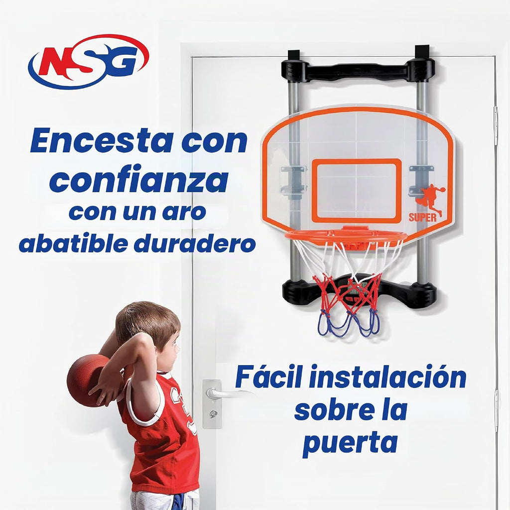 Aro de baloncesto sobre la puerta con reloj de tiro, puntuación electrónica y sonido