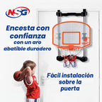 Aro de baloncesto sobre la puerta con reloj de tiro, puntuación electrónica y sonido