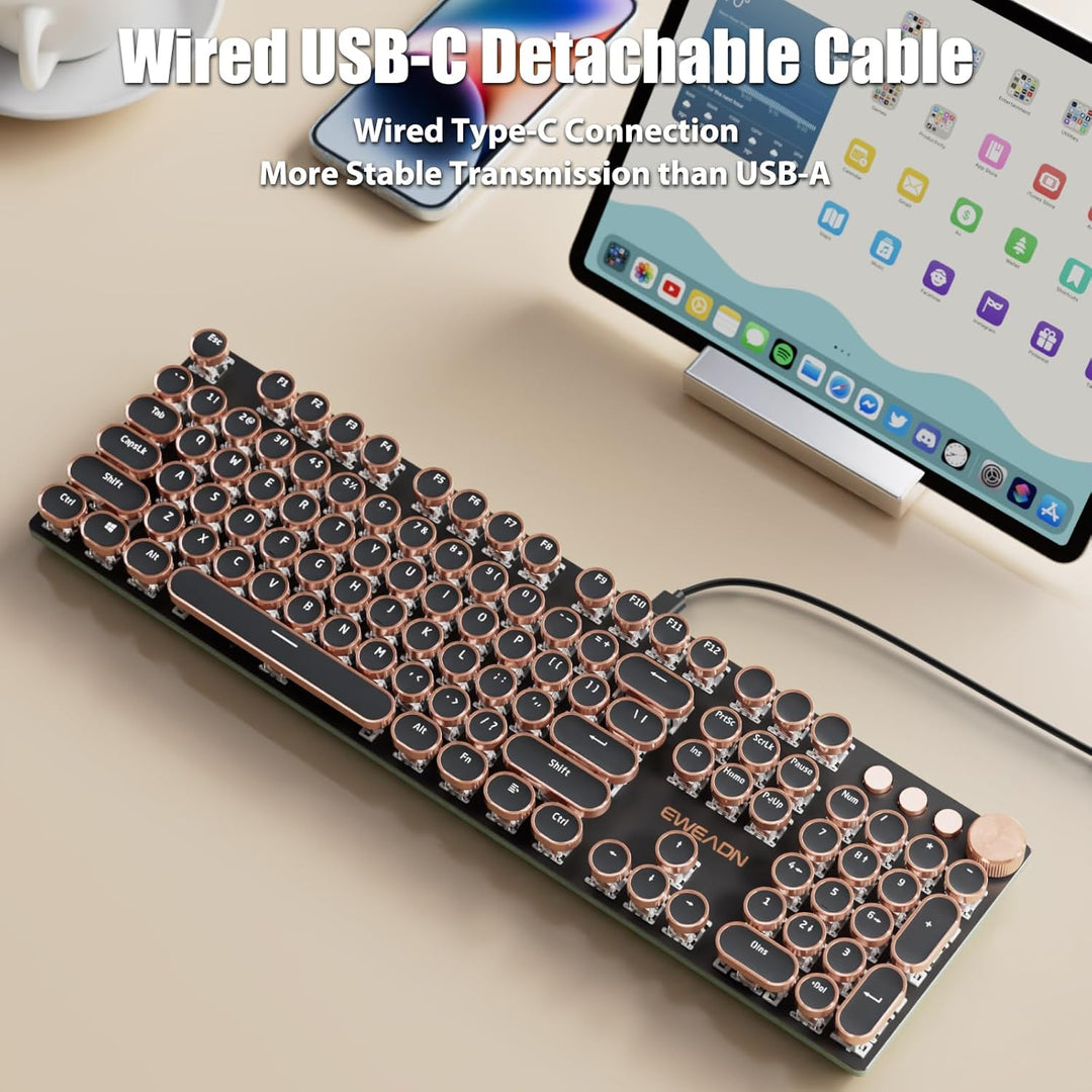 TISHLED Teclado Mecánico para Juegos Estilo Máquina de Escribir, Re...