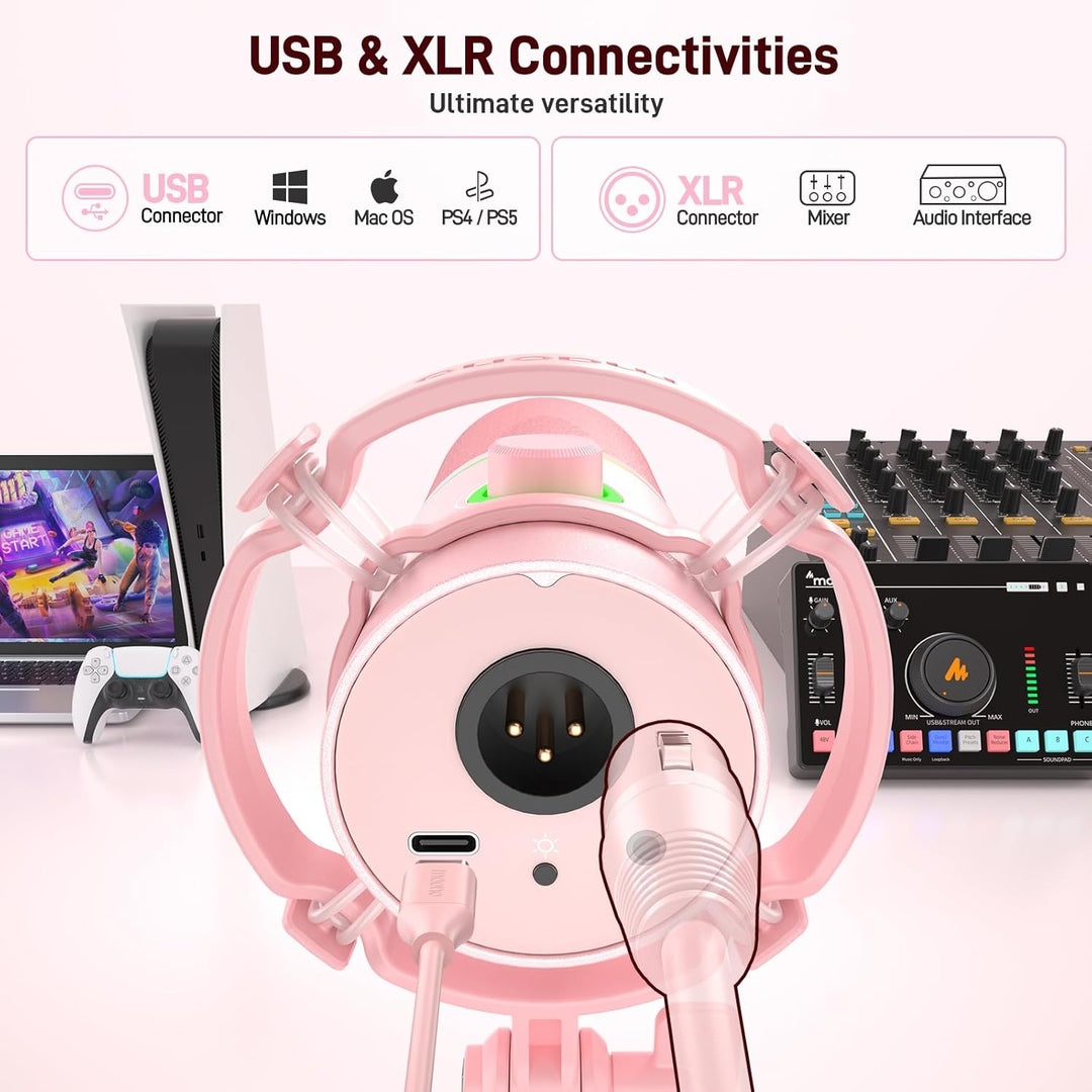MAONO Kit de micrófono dinámico XLR\/USB, micrófono RGB para juegos...