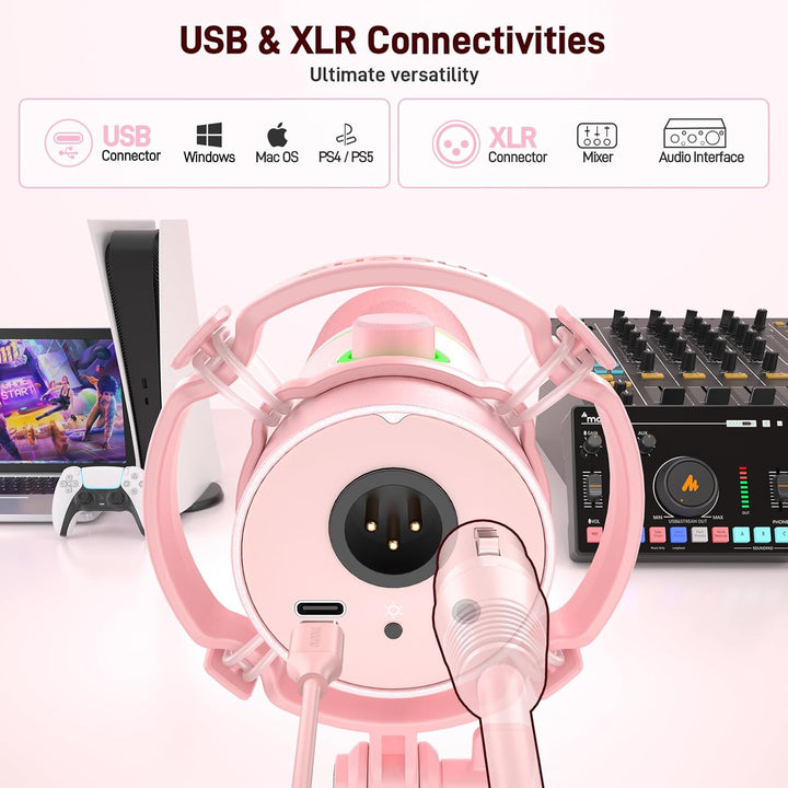 MAONO Kit de micrófono dinámico XLR\/USB, micrófono RGB para juegos...