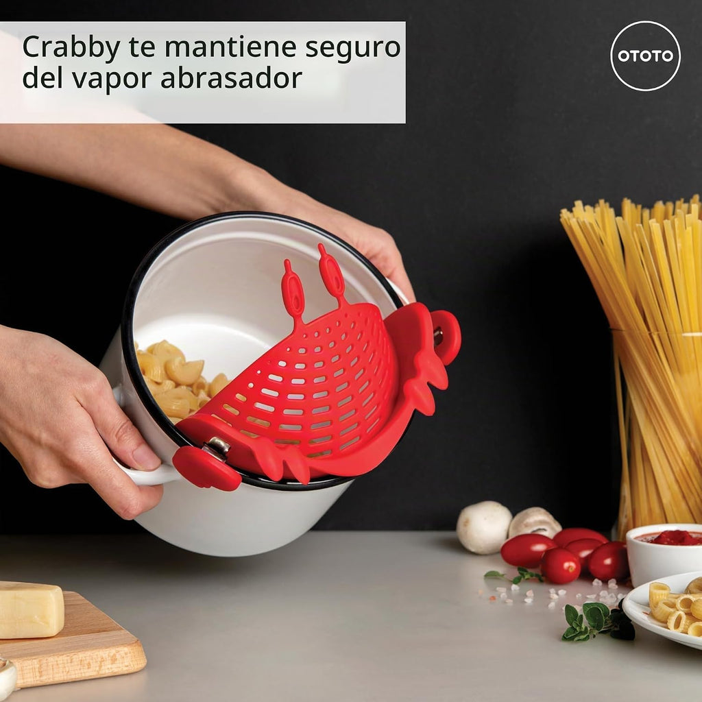 OTOTO Colador de clip de cangrejo – Colador de silicona para pasta con pinzas de acero inoxidable – Accesorios de cocina únicos, regalos de cocina para mujeres, artículos esenciales de cocina, regalos divertidos, accesorios de cocina – (Crabby)