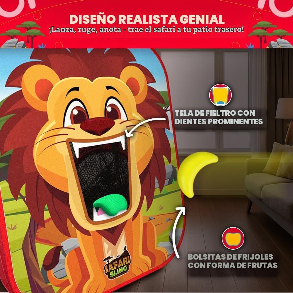 Swooc Games® - Safari Sling | Juego de lanzamiento de bolsas de frijoles 2 en 1 para niños | Juego de Cornhole para niños de configuración de 5 segundos | Juegos de fiesta en el patio trasero | Juego