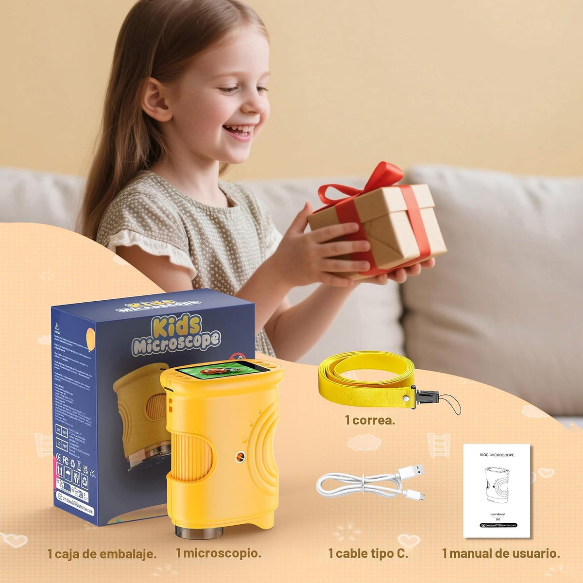 Microscopio digital de mano 1000X para niños: microscopio de bolsillo con pantalla IPS de 2.0 pulgadas, juguetes STEM, regalos de cumpleaños para niñas, niños y niños