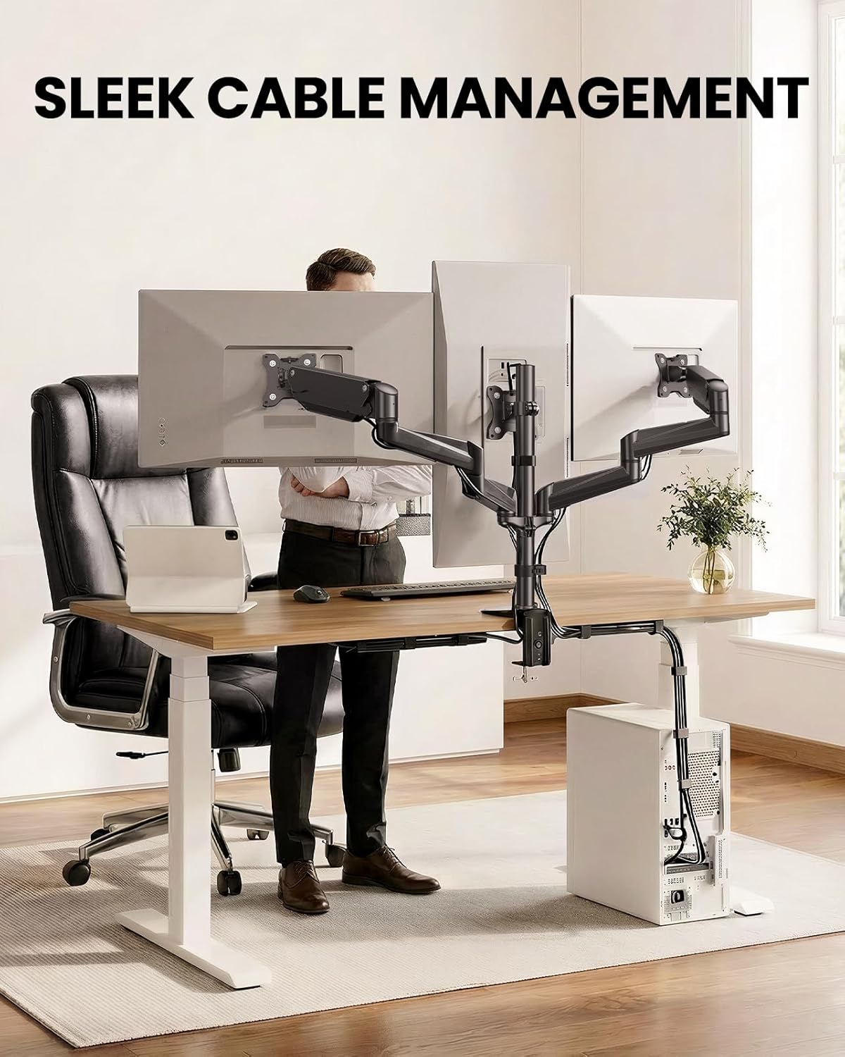 Soporte de Escritorio ErGear para Tres Monitores Compatible con Tres pantallas de 17–32 pulgadas
