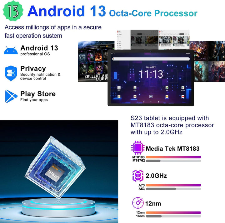 Tablet 2025 con pantalla de 11 pulgadas 2K Octa-Core 2.0 GHz, 16 GB...