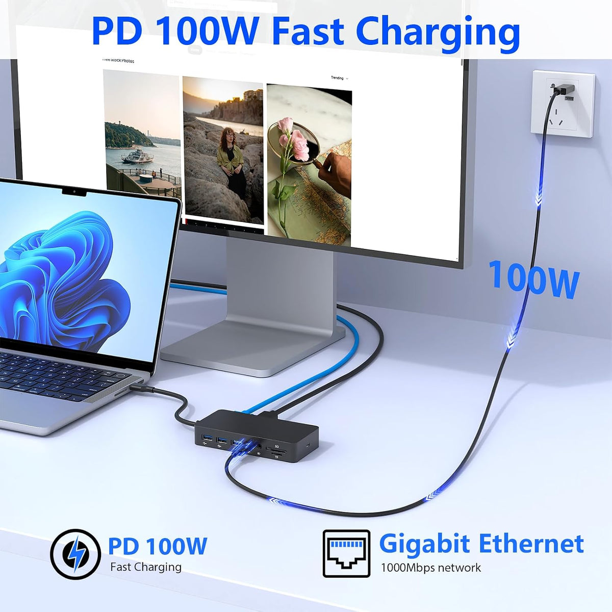 Estación de acoplamiento Surface Thunderbolt 4, triple pantalla a través de HDMI, VGA y DP con adaptador de corriente, Surface Dock compatible con Surface Pro 12/11/10/9/8/X/7 y Surface Laptop 5/4/3