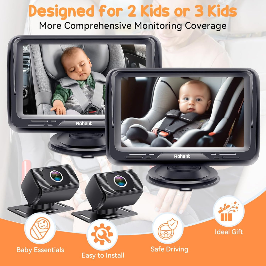 Cámara de bebé para automóvil, paquete de 2 unidades, monitores dua...