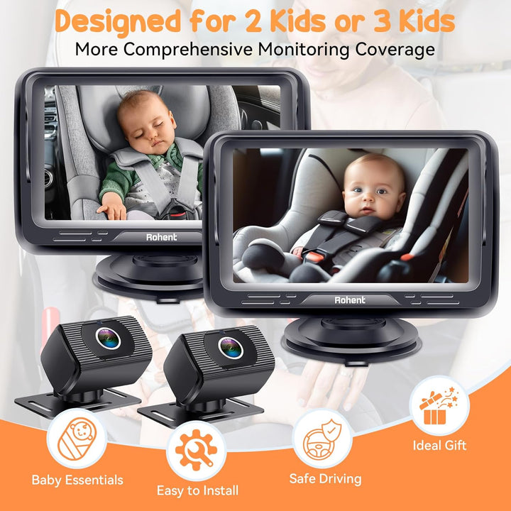Cámara de bebé para automóvil, paquete de 2 unidades, monitores dua...