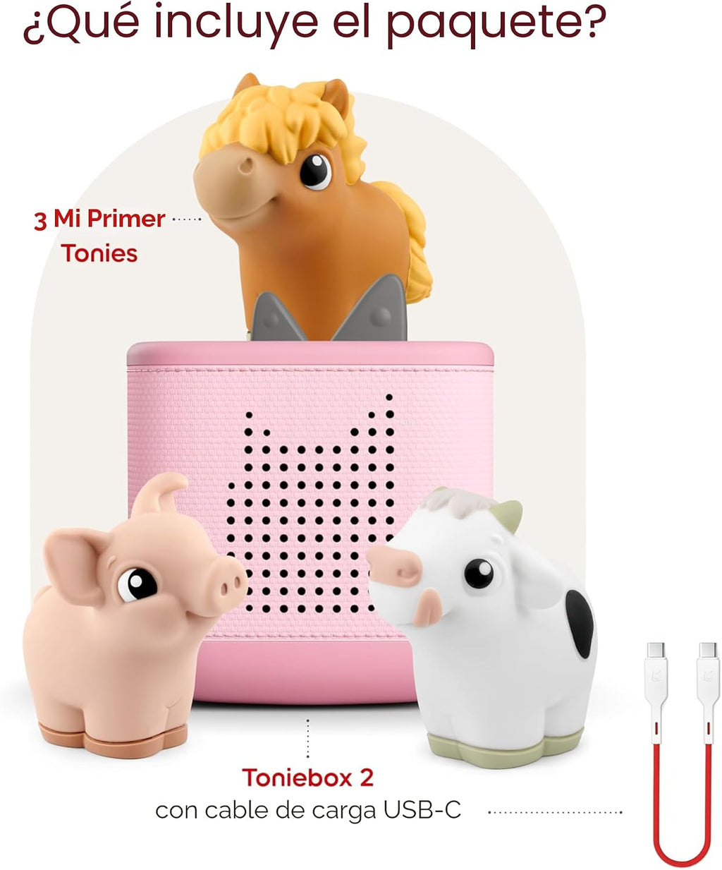Toniebox 2 My First Farm Bundle para Kids 1+ con Soft y Squeezable Cow, Horse, y Pig - Cloud Pink