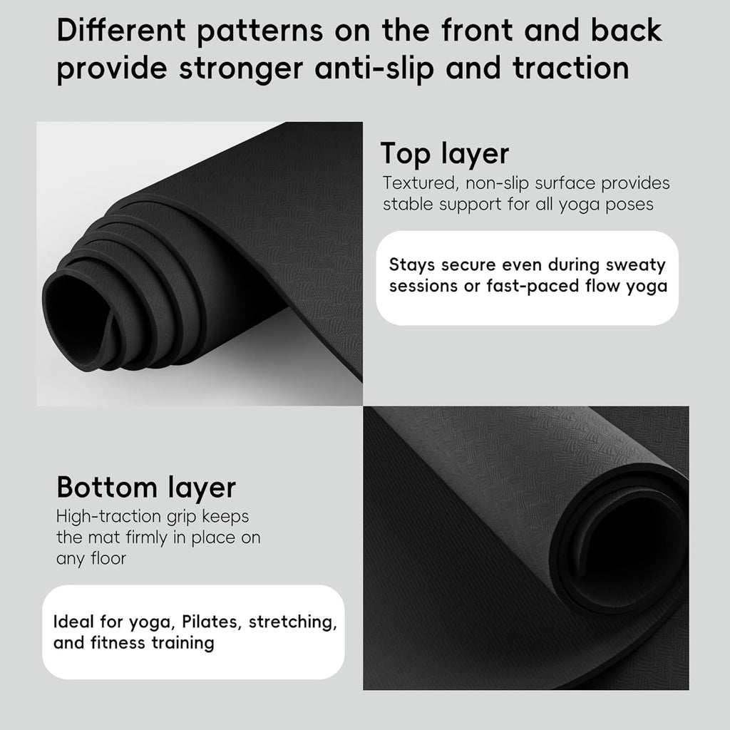 Tapete de yoga extra ancho de 72 x 32 pulgadas, tapete de ejercicio antideslizante de TPE para entrenamiento en casa, tapete de yoga grande de alta densidad de 0.236 pulgadas para hombres y