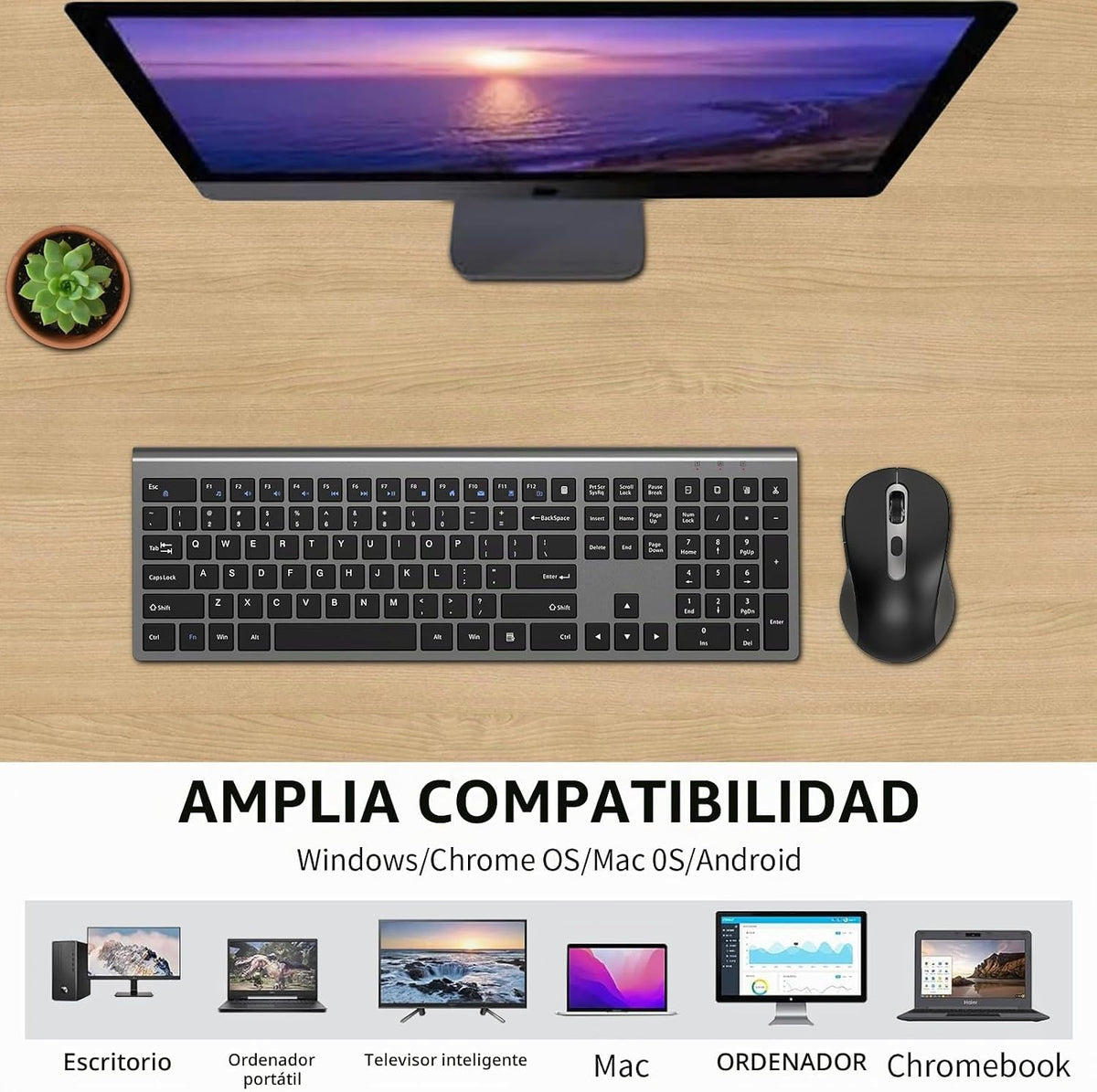Combo de mouse y teclado inalámbricos, teclado de computadora de ta...