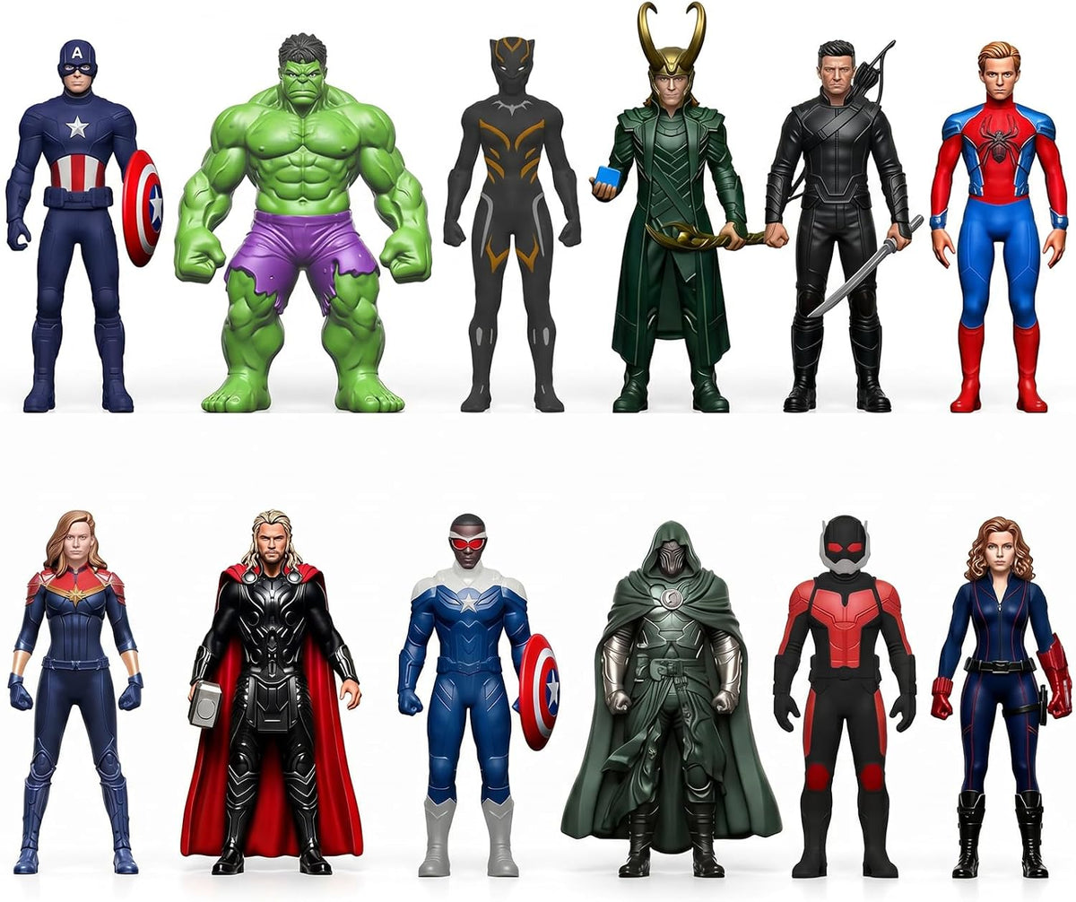12 figuras de superhéroe, miniatura de leyendas heroicas de dibujos animados de 4.5 pulgadas, modelos de juguetes coleccionables de PVC, adornos de escritorio, regalo para niños y fanáticos