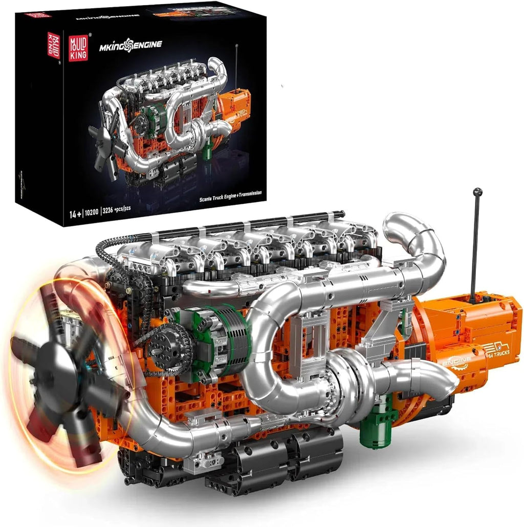 Mould King 10200 Kit de Modelo de Motor V8 para Camión, Kit MOC de Modelo de Motor con Transmisión, Kit de Construcción de Modelo de Ingeniería con Batería 3236 PCS