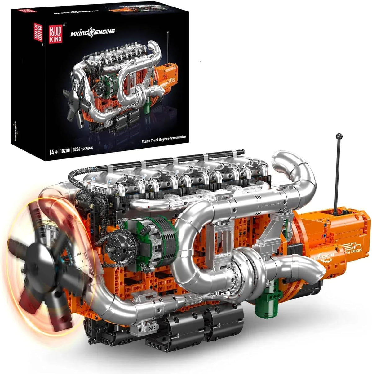 Mould King 10200 Kit de Modelo de Motor V8 para Camión, Kit MOC de Modelo de Motor con Transmisión, Kit de Construcción de Modelo de Ingeniería con Batería 3236 PCS