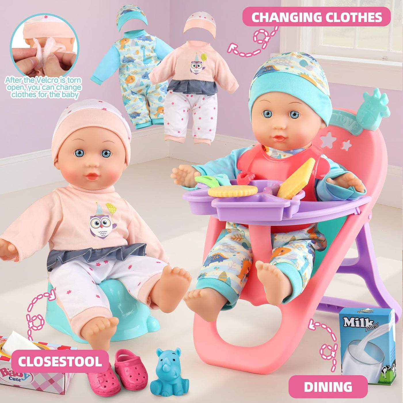 Juego de cochecito de bebé con muñeca de bebé de 125