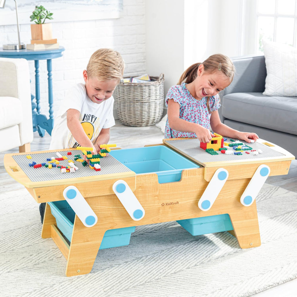 KidKraft Building Bricks Play N Store Wooden Table con 200+ Bricks, 3 Bins