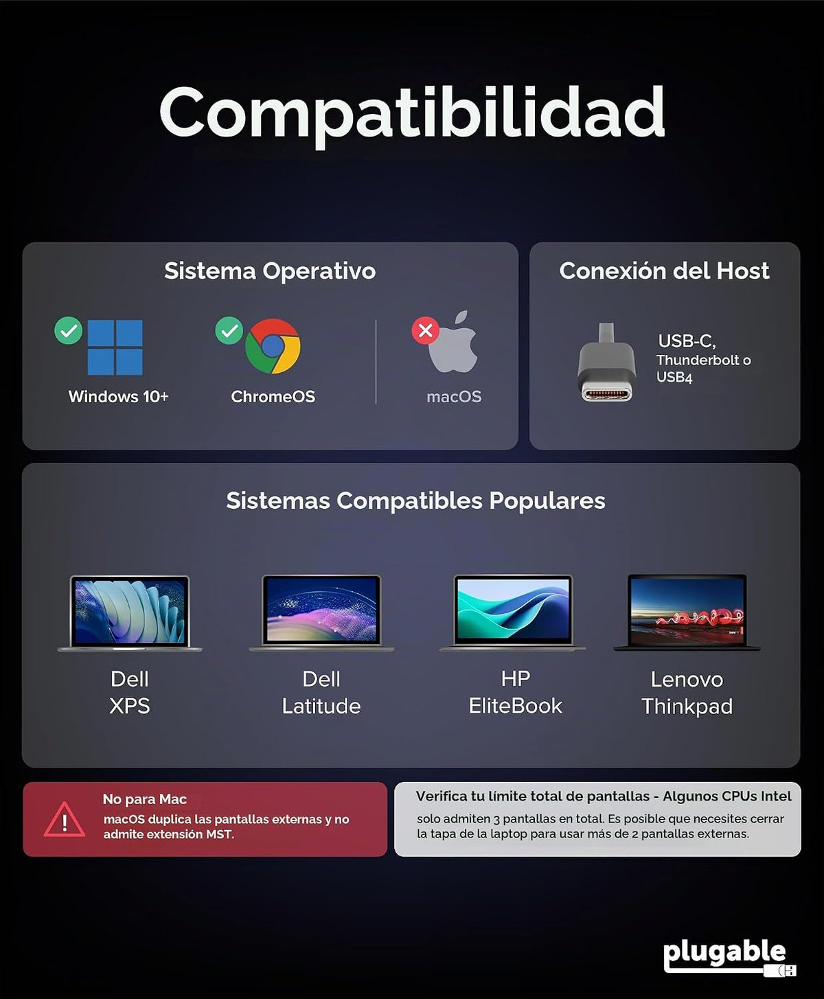 Adaptador de monitor múltiple USB C a HDMI, pantallas triples 4K60