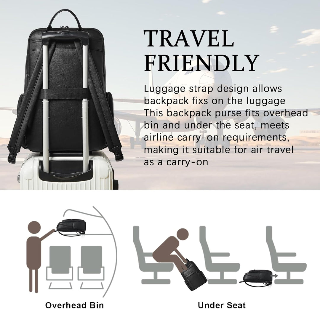 Shrrie Mochila de cuero para laptop para mujer con mochila de compu...