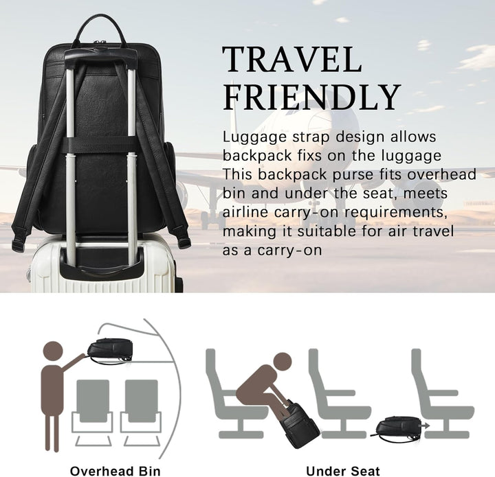 Shrrie Mochila de cuero para laptop para mujer con mochila de compu...