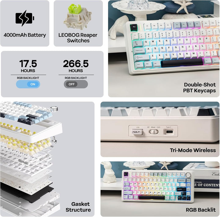 EPOMAKER x Aula F75 - Teclado mecánico con junta, 75% inalámbrico i...