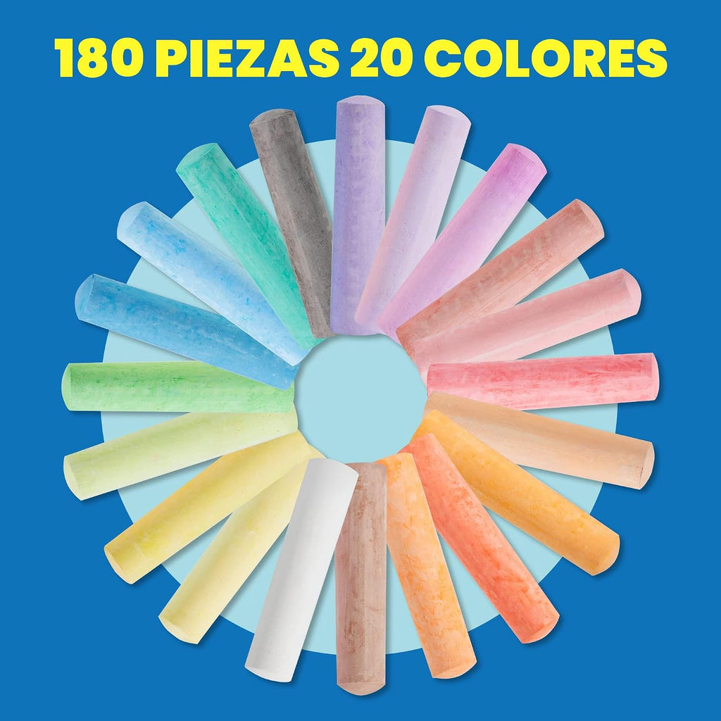 JOYIN Juego de 180 tizas lavables para acera en 20 colores, no tóxicas, jumbo, para juegos de arte al aire libre, pintura en pizarra, pizarra y parque infantil