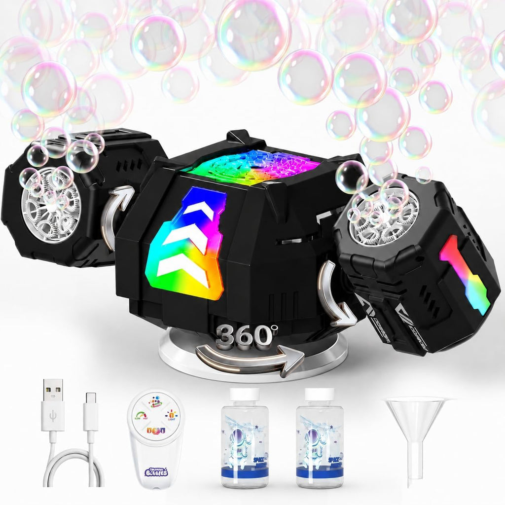 Máquina de burbujas RC, Luz RGB 360° Auto rotación Recargable Bubble