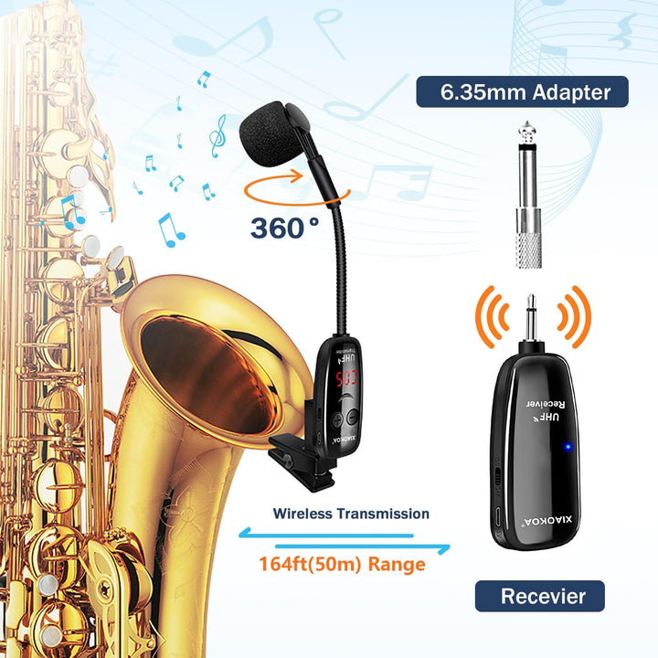 Micrófono inalámbrico para saxofón, micrófonos duales para saxo, mi...