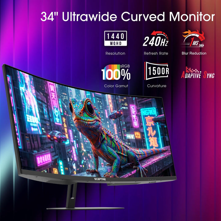Sceptre - Monitor curvo para juegos Prime de 34 pulgadas 3440 x 144...