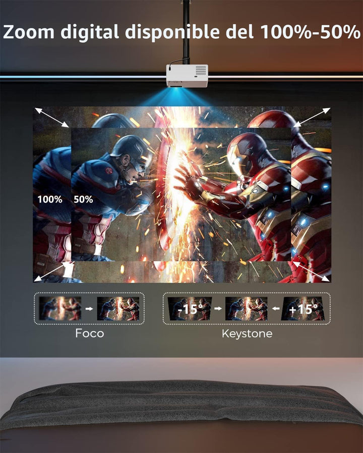 FUDONI Proyector con soporte WiFi y Bluetooth 4K, proyector de 300...