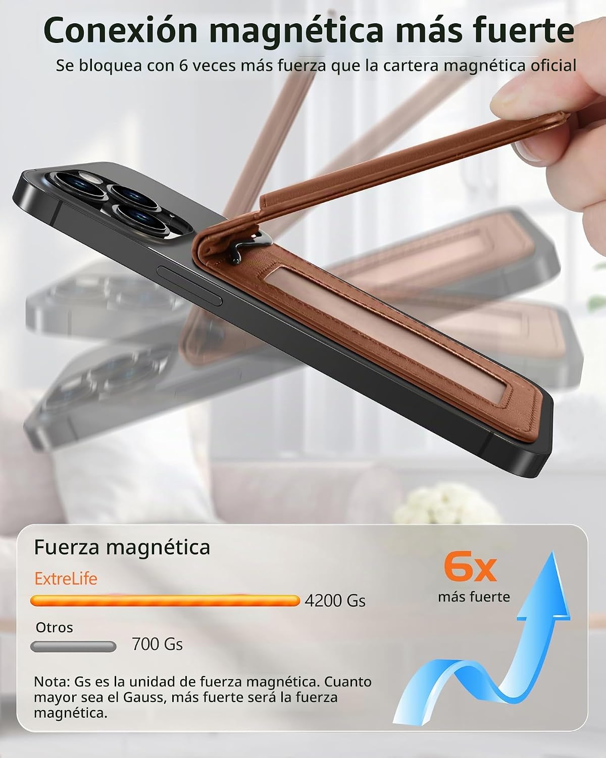 ExtreLife Cartera Magsafe con clip para dinero, cartera magnética más fuerte para iPhone serie 17/16/15/14/13/12, soporte ajustable, ventana de identificación, 5 tarjetas, bloqueo RFID, no para 13/12
