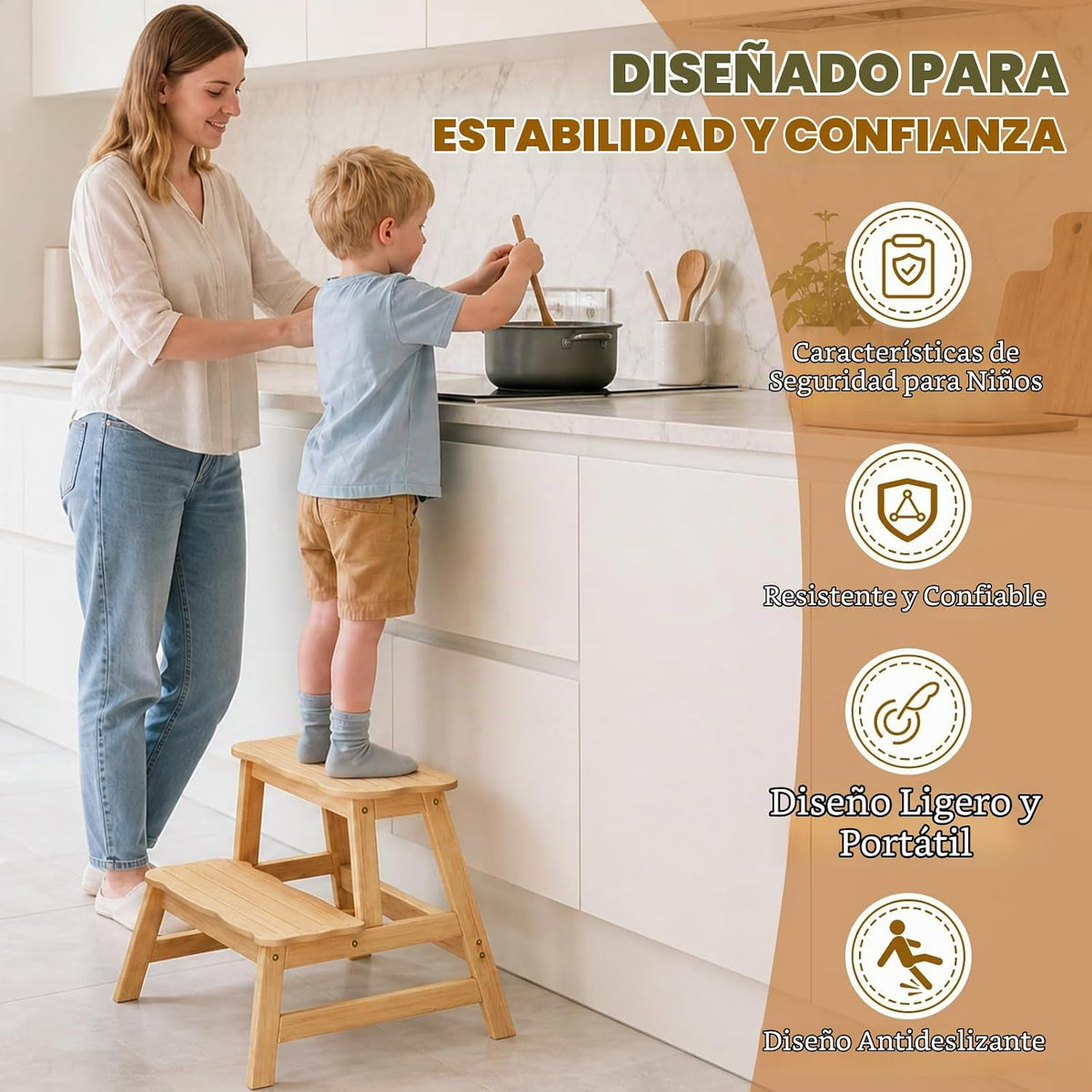 COSYLAND Taburete para niños pequeños, baño, cocina, taburete de 2 pasos