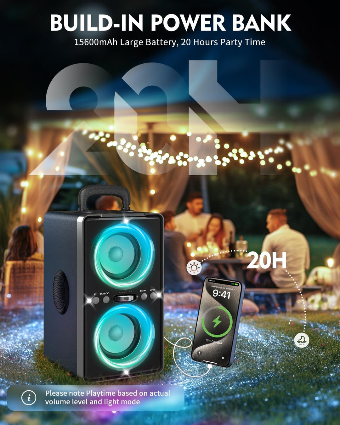 YIER Altavoz Bluetooth, altavoz de fiesta de pico de 240 W con grav...